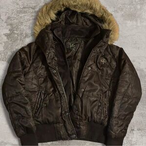 South Pole Dark Brown Jacket with Fur Hood
